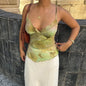 Women Summer Vintage Sleeveless Spaghetti Strap Floral Print Crop Top