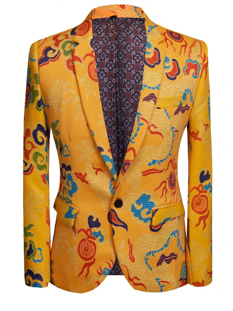 Men's single-piece Slim fit Printed suit jacket, with Lapel for business or casual event