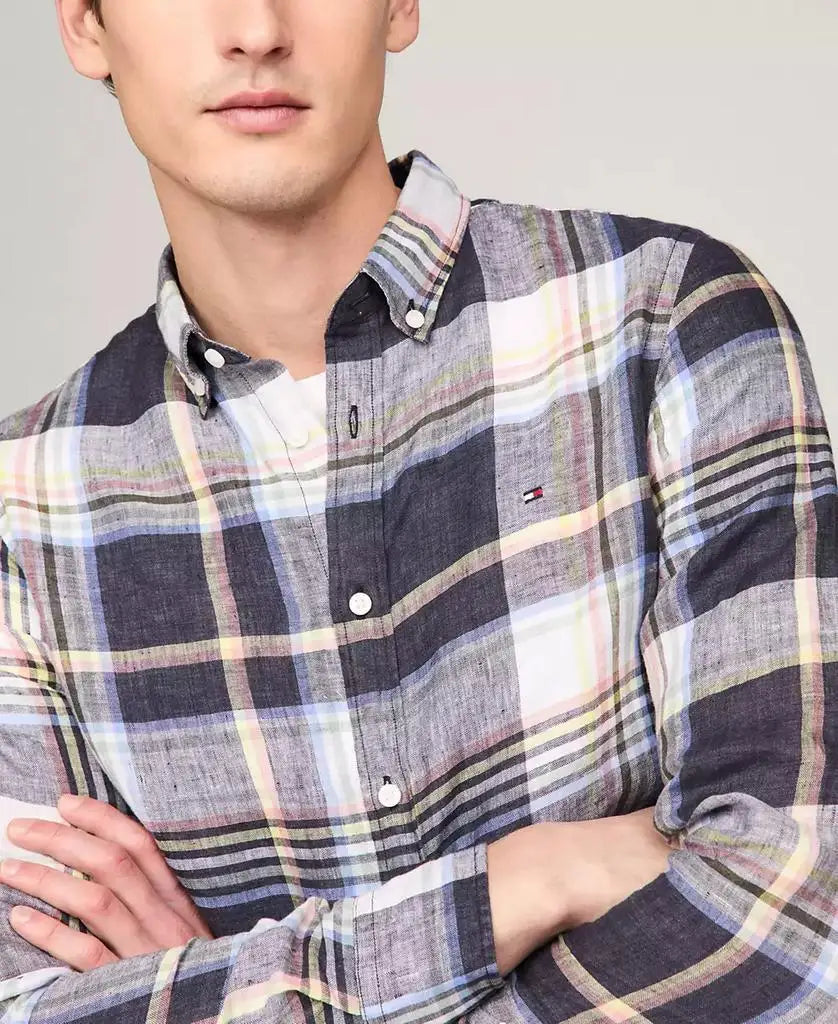Men's Iconic Linen Check Slim-Fit Long-Sleeve Shirt
