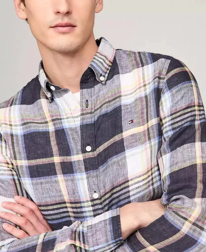 Men's Iconic Linen Check Slim-Fit Long-Sleeve Shirt