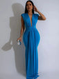 Elegant Ruched Bodycon Maxi Dress with deep V-neck for Women special evening out.