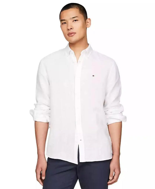 Men's Linen Button-Down Long Sleeve Shirt
