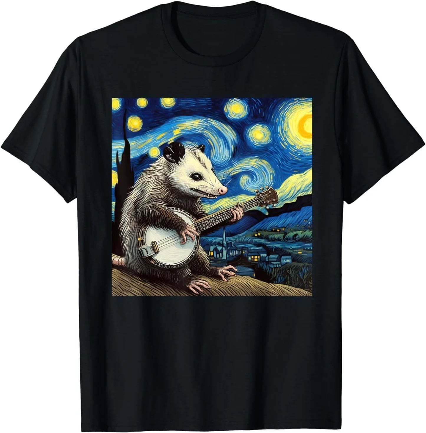 Unisex Starry Night Fun Possum Cotton T-shirt