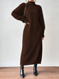 Black Turtleneck Ribbed Knit Long Sleeve Sweater Dress for Women
