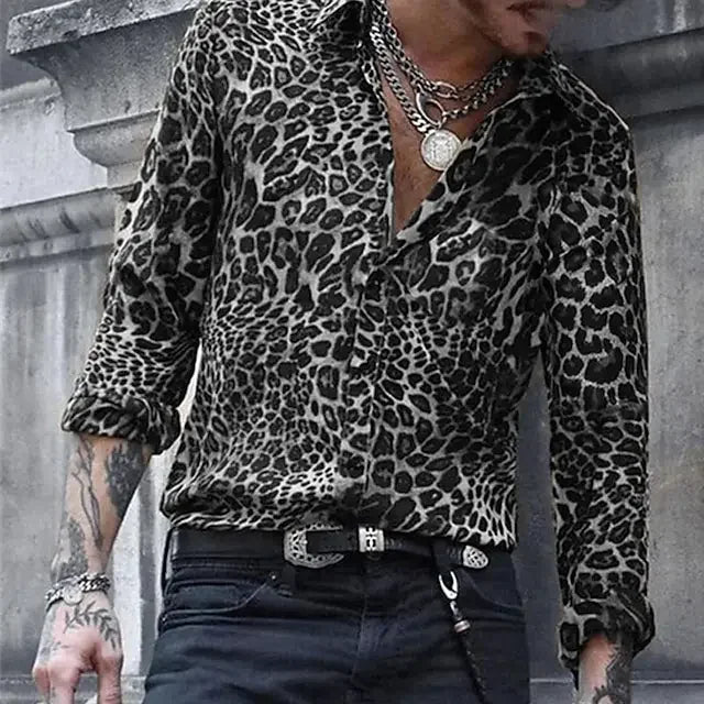 2024 Leopard Print Long Sleeved  Lapel Button men's/Unisex Shirt