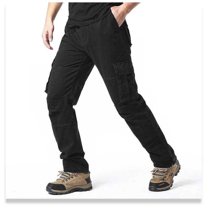 Large Pocket Loose Tactical Pants Elastic Waist Pure Cotton Casual Work Pants