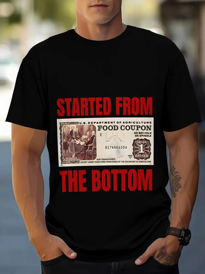 Men "Started From Bottom Food Stamp Coupon" Vintage Washed T Shirt