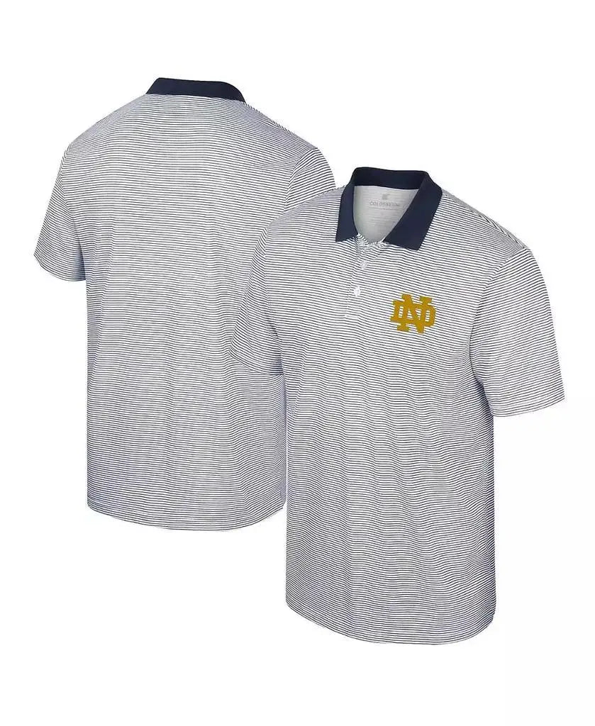Men's White/Navy Notre Dame Print Stripe Polo Shirt