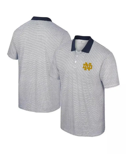 Men's White/Navy Notre Dame Print Stripe Polo Shirt