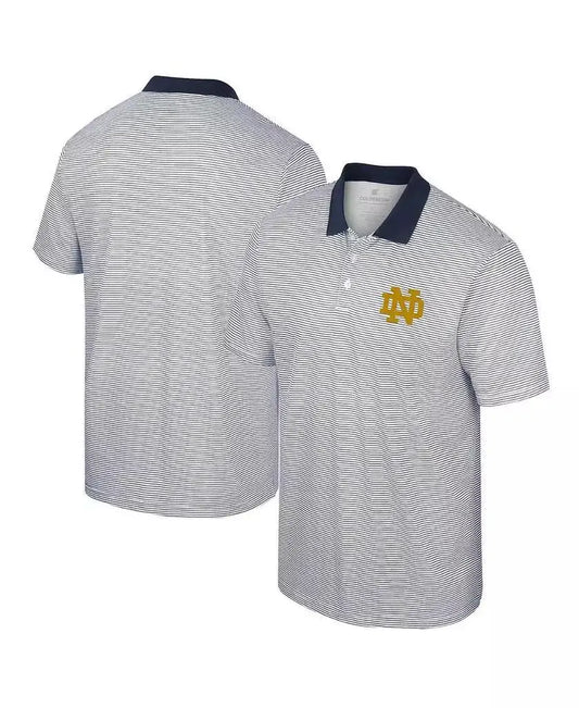 Men's White/Navy Notre Dame Print Stripe Polo Shirt