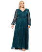 Plus Size Metallic Pleated Split-Sleeve Gown