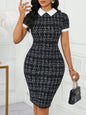 Elegant Plaid Collar Dress for Women, Slim Fit Mid-Length