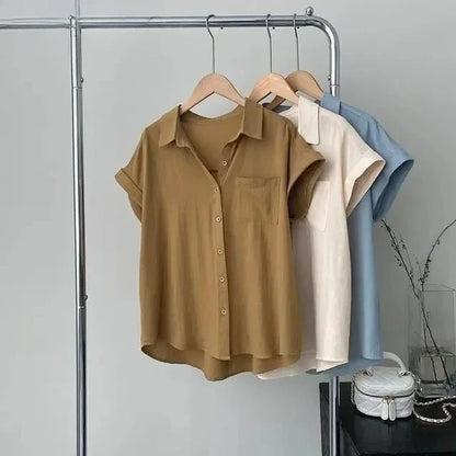 Women's Korean Version of Loose Short-sleeved Polo Shirt Chiffon