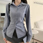 2025 Korean Blue Striped Long Sleeve Shirt Jacket
