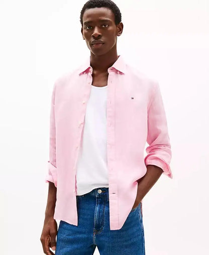 Men's Linen Button-Down Long Sleeve Shirt
