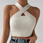 Women Summer Knit Cross Neck Crop Tops