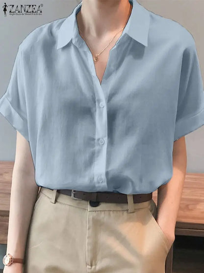 Summer Oversized  Button Down Short sleeved Women Shirt
