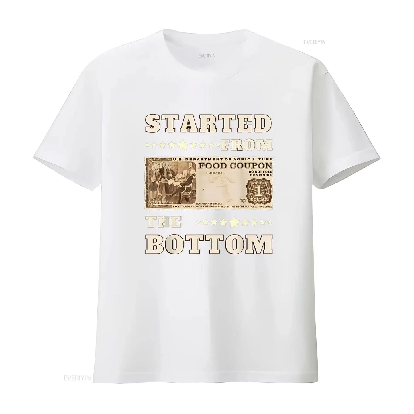 Men "Started From Bottom Food Stamp Coupon" Vintage Washed T Shirt