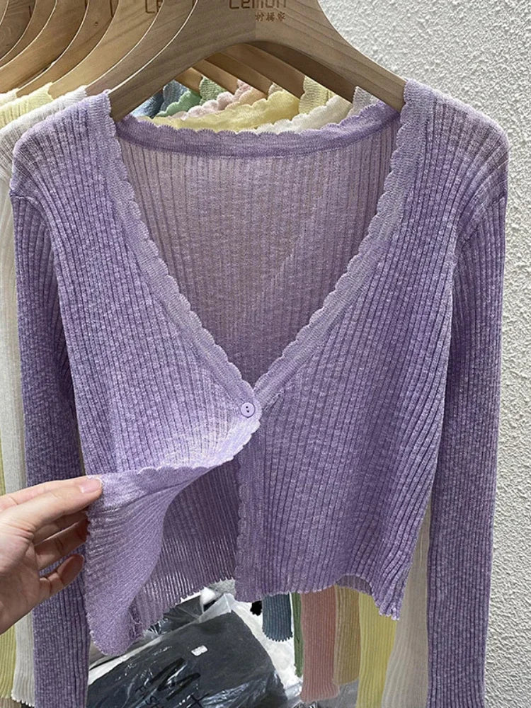 Women's Short Ice Silk Knitted Sun Protection Cardigan