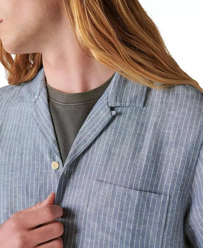 Men's Stripe Linen Short Sleeve Camp Collar Shirt