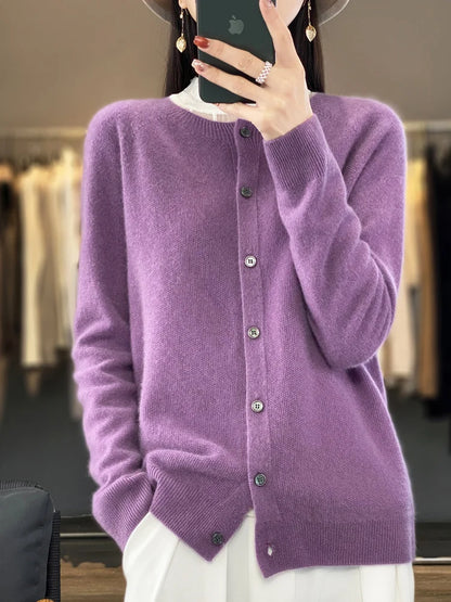 100% Merino Wool Long Sleeve Sweater/Cashmere Cardigan for Spring