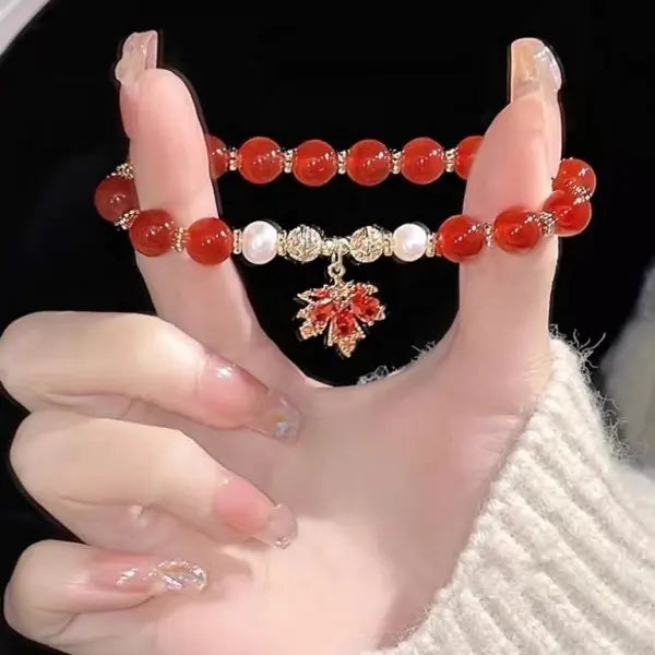 Glass Crystal Beaded Bracelets with Chic Butterfly Tassel Pendant  for Women