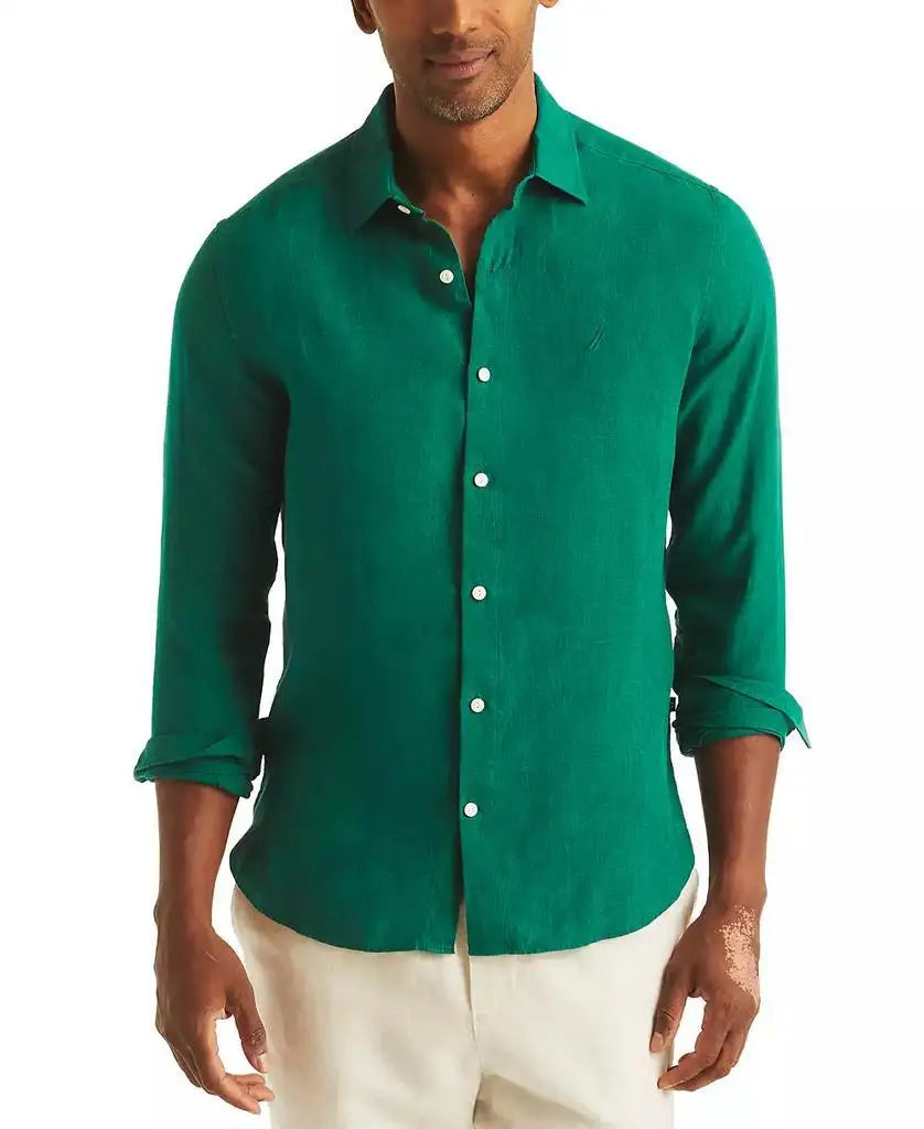 Men's Linen Solid-Color Classic-Fit Long-Sleeve Shirt