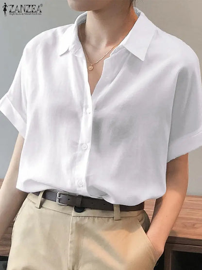 Summer Oversized  Button Down Short sleeved Women Shirt