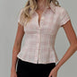 Women's  Short Sleeve Plaid Button Down Shirt
