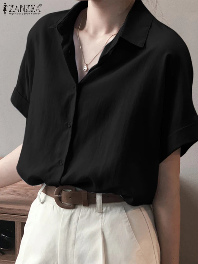 Summer Oversized  Button Down Short sleeved Women Shirt