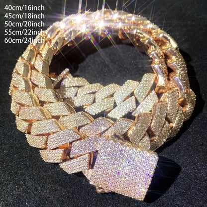 Copper Inlaid with Zircon Cuban Necklace,