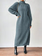 Black Turtleneck Ribbed Knit Long Sleeve Sweater Dress for Women