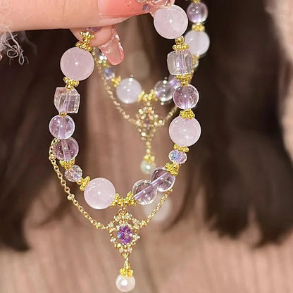 Glass Crystal Beaded Bracelets with Chic Butterfly Tassel Pendant  for Women