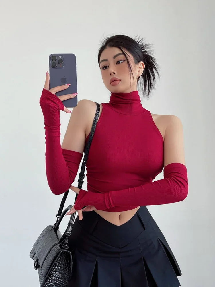 Sexy High Neck Pleated Tank Top