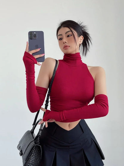 Sexy High Neck Pleated Tank Top