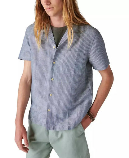 Men's Stripe Linen Short Sleeve Camp Collar Shirt