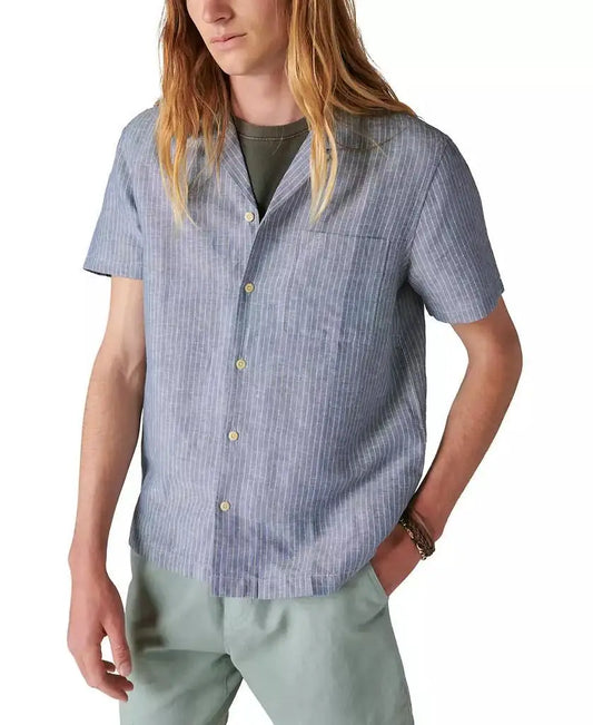 Men's Stripe Linen Short Sleeve Camp Collar Shirt