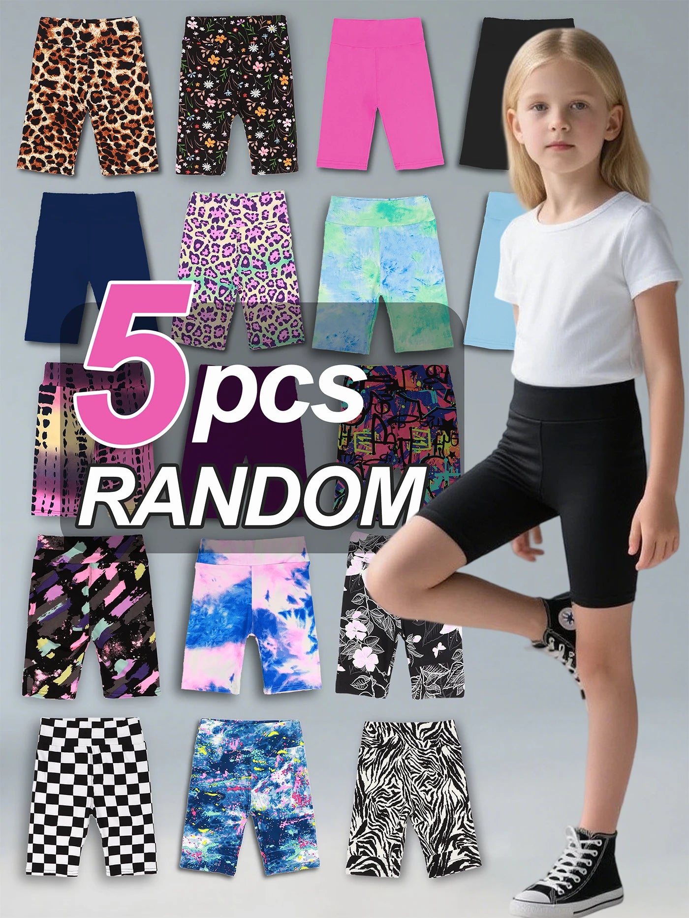 5pcs girls yoga band soft stretchy biker shorts