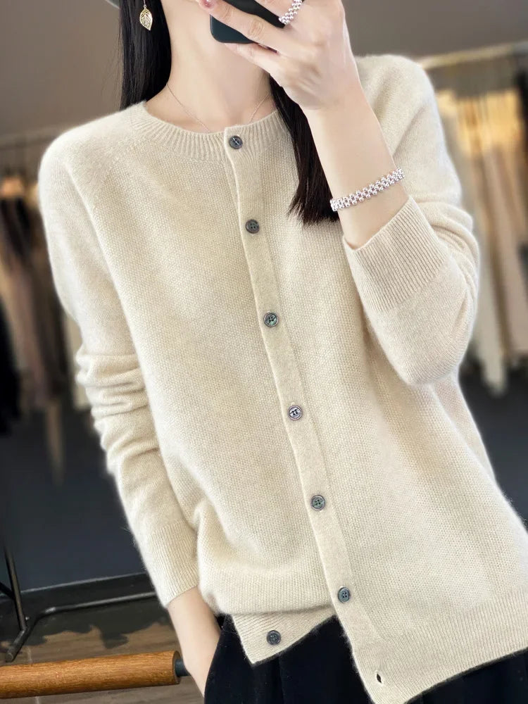 100% Merino Wool Long Sleeve Sweater/Cashmere Cardigan for Spring