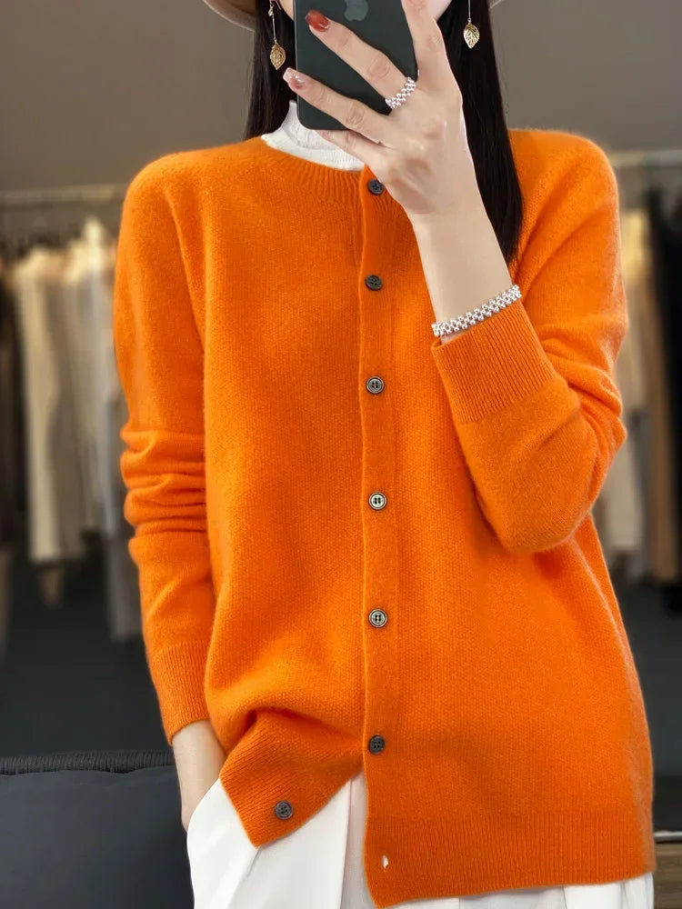 100% Merino Wool Long Sleeve Sweater/Cashmere Cardigan for Spring