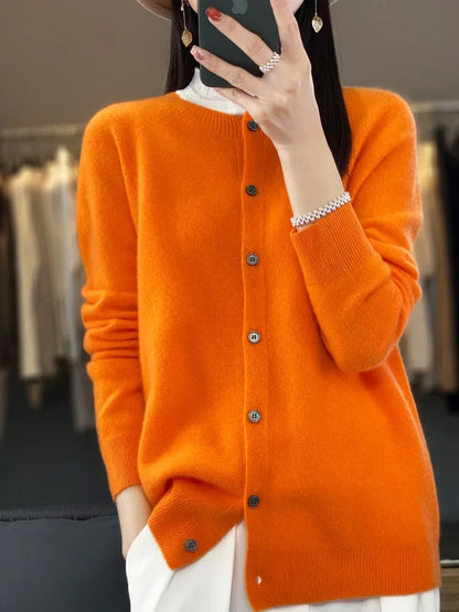 100% Merino Wool Long Sleeve Sweater/Cashmere Cardigan for Spring