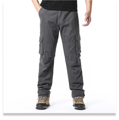 Large Pocket Loose Tactical Pants Elastic Waist Pure Cotton Casual Work Pants