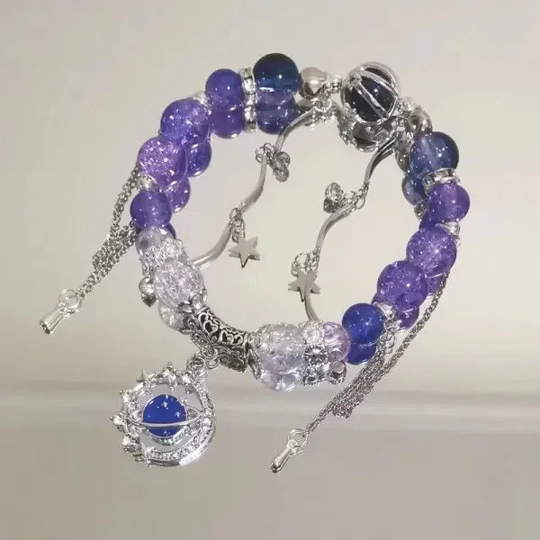 Glass Crystal Beaded Bracelets with Chic Butterfly Tassel Pendant  for Women