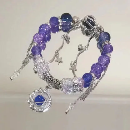 Glass Crystal Beaded Bracelets with Chic Butterfly Tassel Pendant  for Women