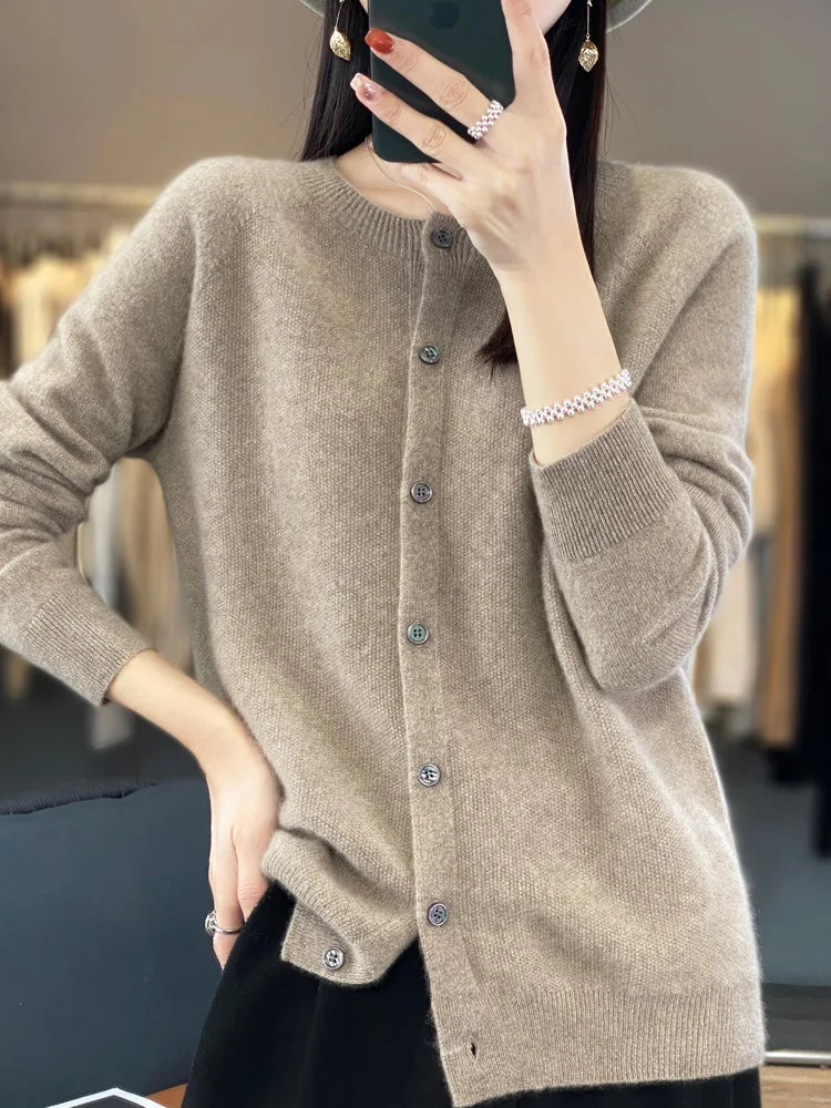 100% Merino Wool Long Sleeve Sweater/Cashmere Cardigan for Spring