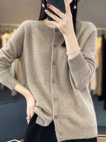 100% Merino Wool Long Sleeve Sweater/Cashmere Cardigan for Spring