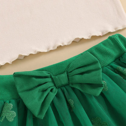 St Patrick s Day Short Sleeved Skirt and top set with Shamrock Print Short Sleeve