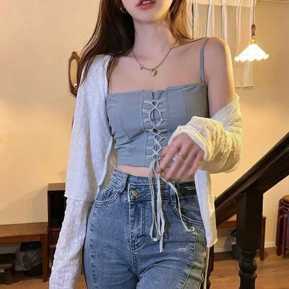 White Tie Up Summer Sunscreen Cardigan Women Long Sleeve Sheer Mesh Crop Tops Woman Casual Lace Thin Sun Protection Shirts😊

Women White Tie Up Sunscreen Long Sleeve Mesh Cardigan