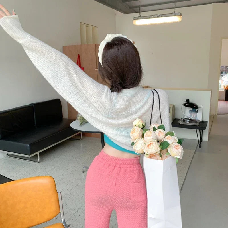 Women's Summer Open Front Long Sleeve Knitted Bolero Shrug