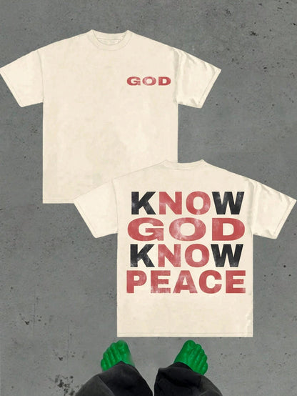 "KNOW GOD Know Peace"  Cotton Graphic  Men's Round Neck Short Sleeved T-Shirt
